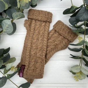 Cashmere Fingerless Gloves - Cable Knit